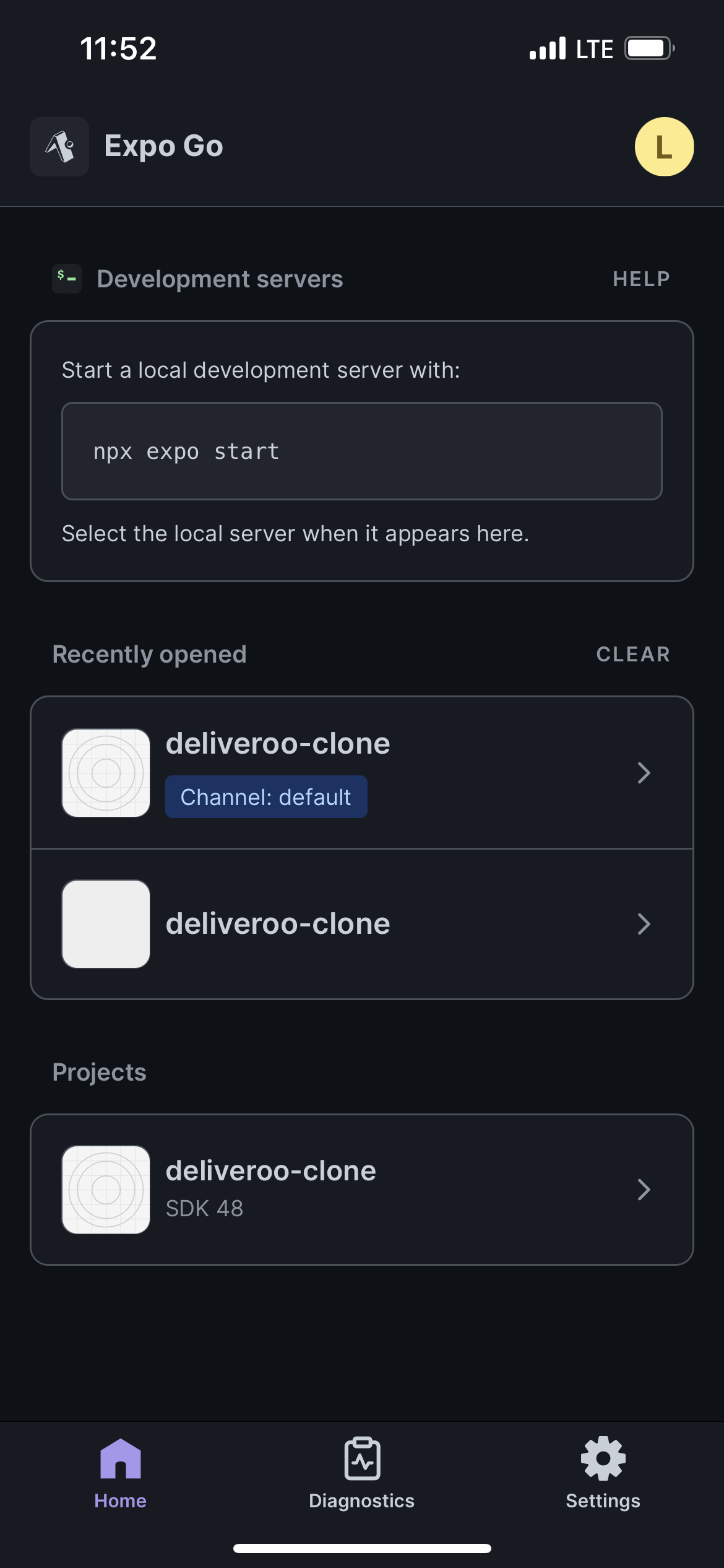 Lista de aplicaciones disponibles con Expo Go